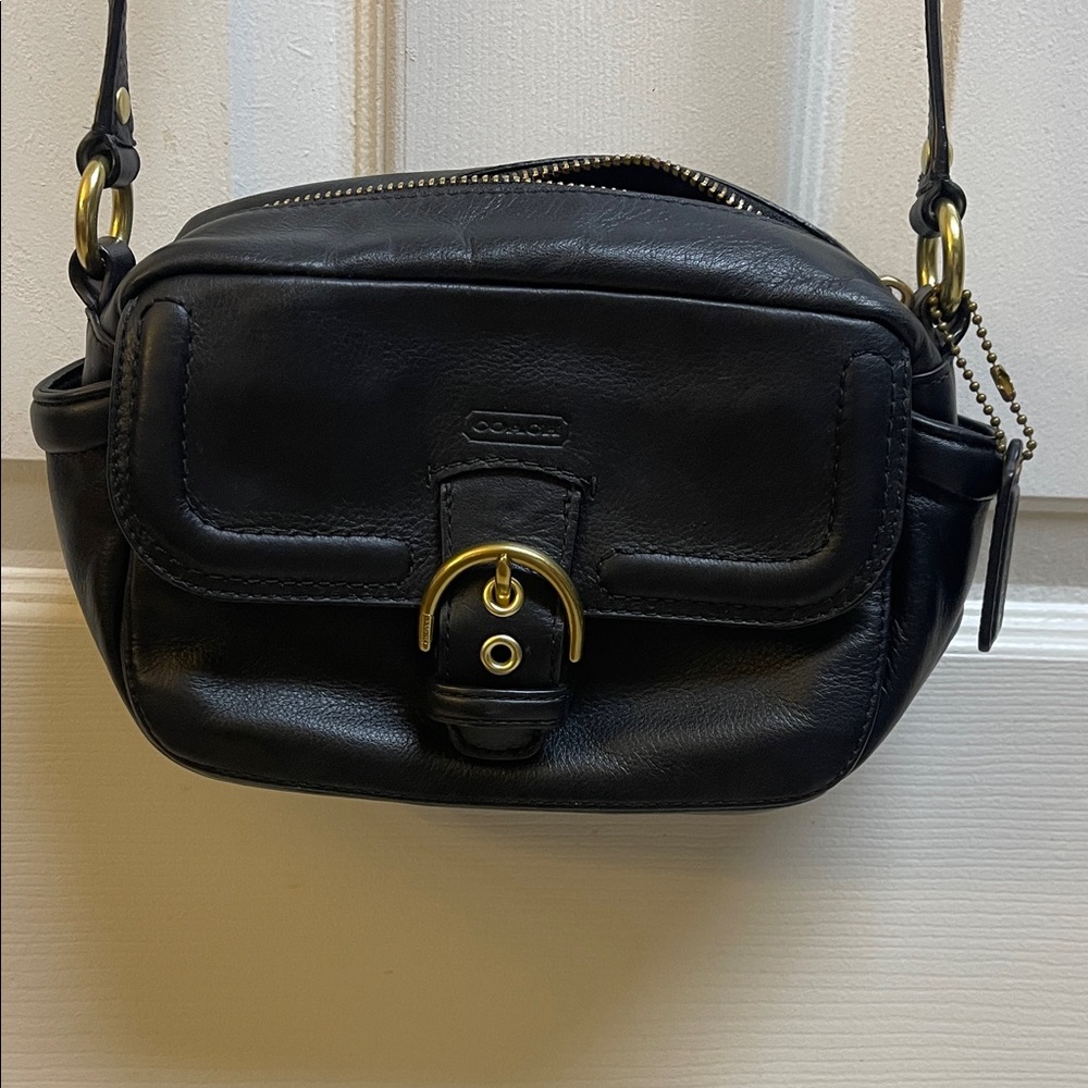 Coach Black Leather Crossbody with Gold Accents